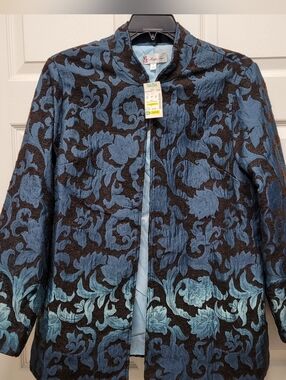 NWT Maggie Sweet Blue Black Floral Jacquard Blazer XL Statement Coat Jacket